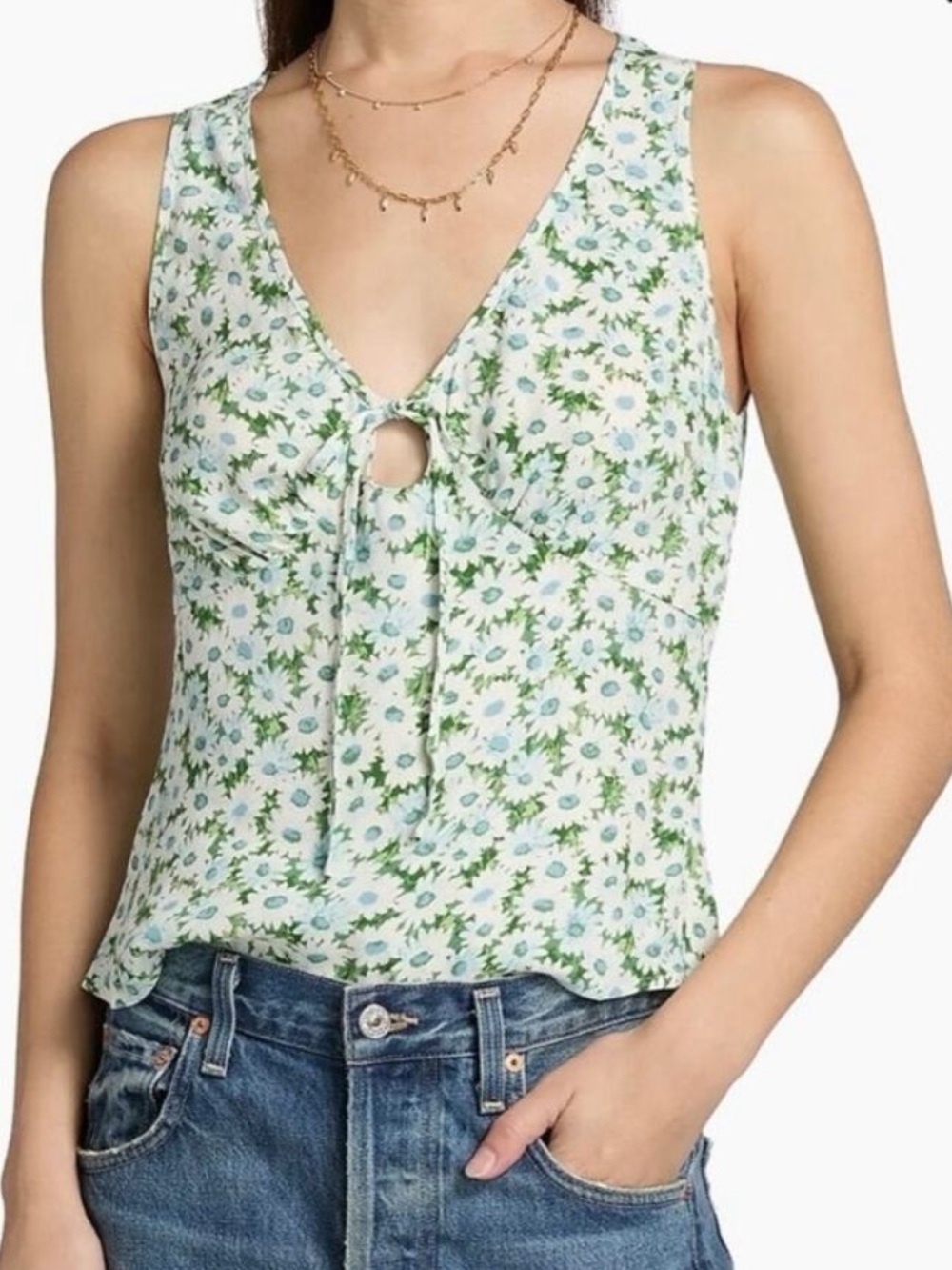 NWOT Reformation Green Floral Tie-Front V-Neck Cami